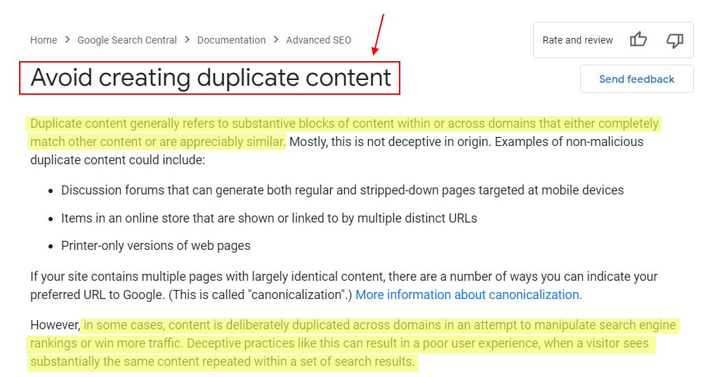 avoid creating duplicate content