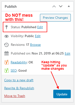 wordpress publish status