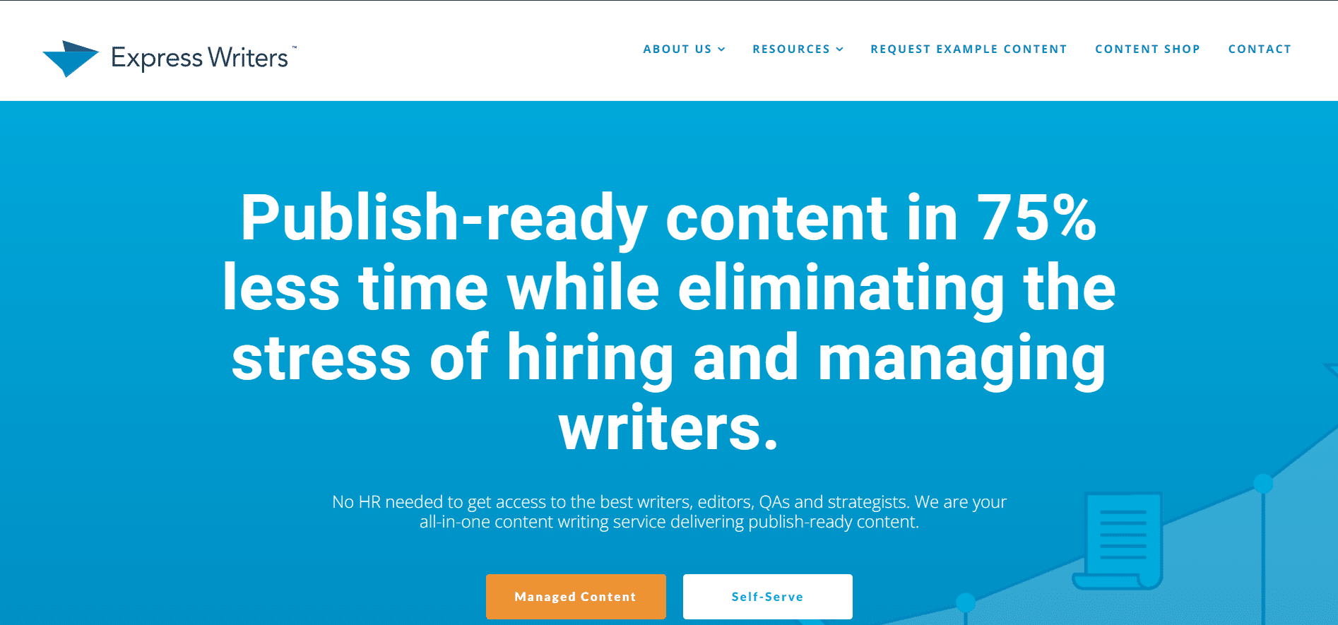 A Screengrab of Express Writers Home Page.